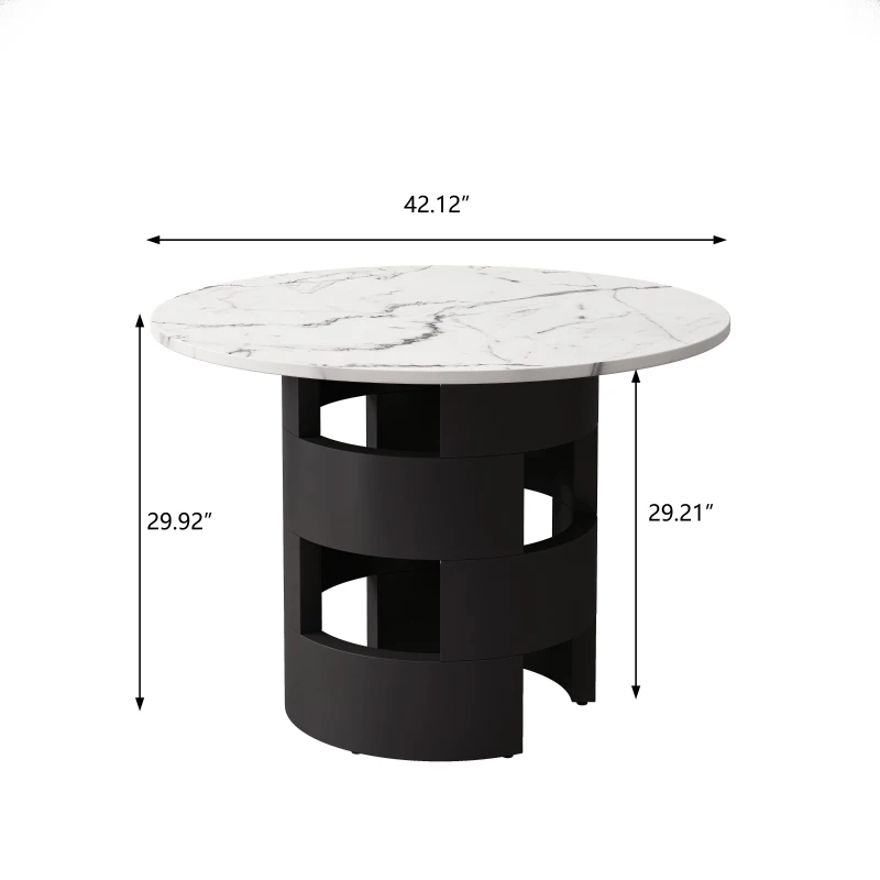 42.12" Modern Round Dining Table with Printed Black Marble Table Top, Sturdy MDF Base, Easy Assembly, 220 lbs Capacity, White+Black