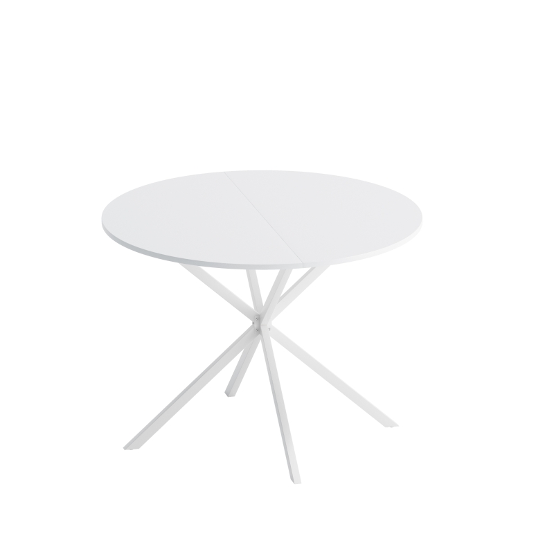 42.13'' Modern Cross Leg Round Dining Table, White Top, Two Piece Removable Top, Matte Finish Iron Legs, Easy Assembly, White