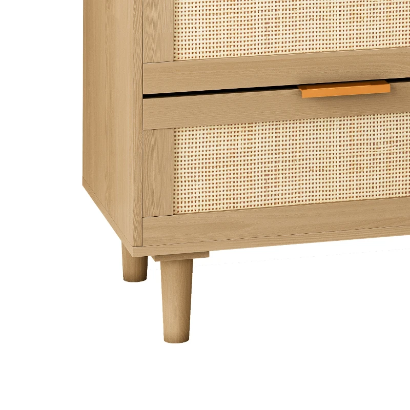 6-Drawer Rattan Dresser, Modern Natural Design with Ample Storage, Smooth Guide Rails, and Multi-Purpose Use, 43.31" x 15.75" x 29.45", Oak