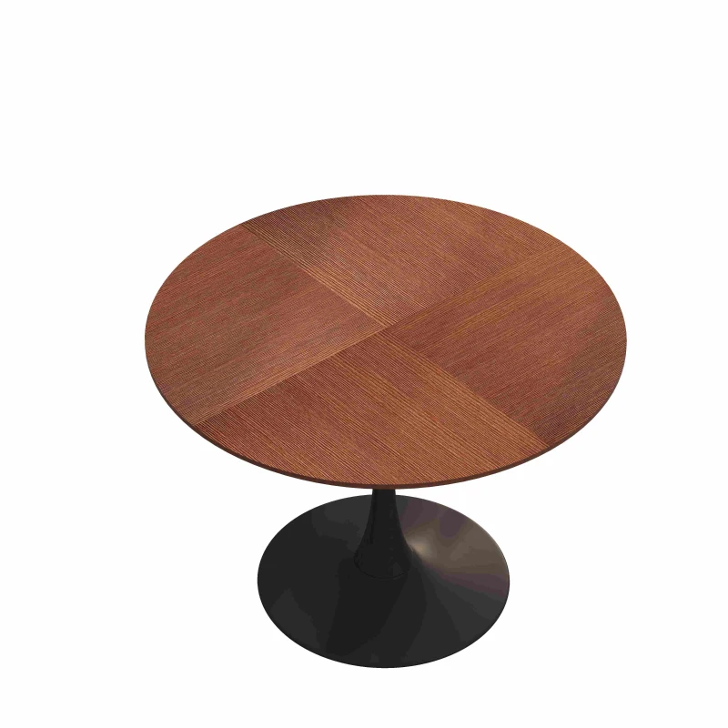 42" Modern Round Dining Table with Printed Oak Grain Table Top, Metal Base, Sturdy and Durable, Easy Assembly and Maintenance, Oak