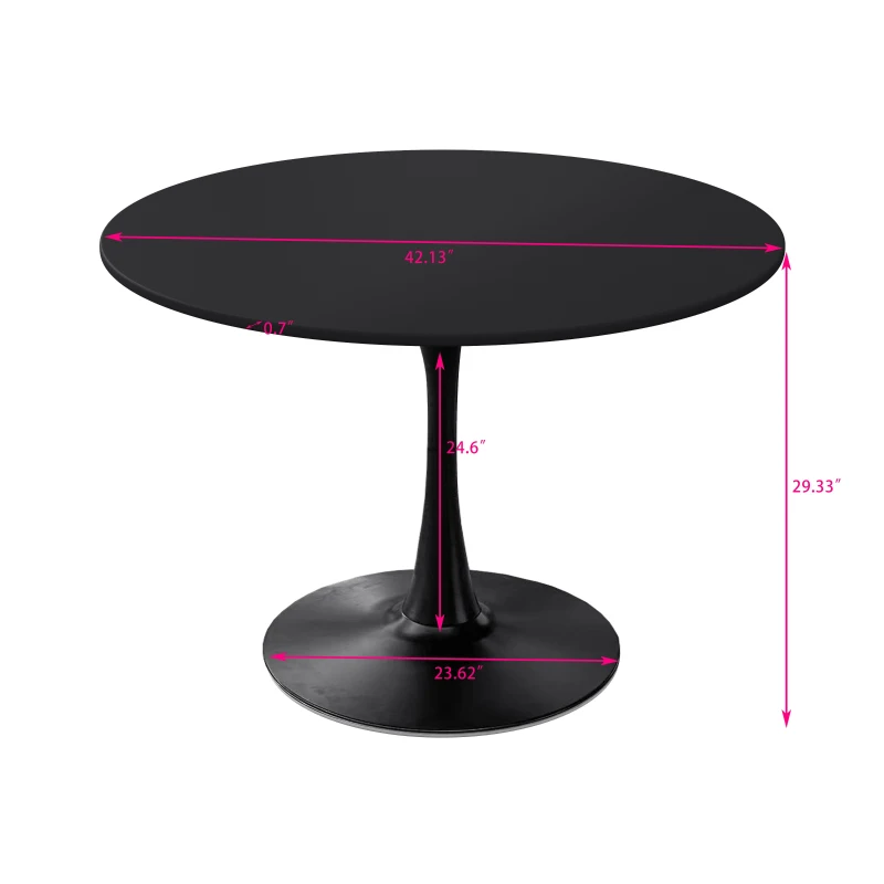 42.12" Modern Round Dining Table with MDF Top and Metal Base, Sturdy and Durable, Easy Assembly and Maintenance, Black