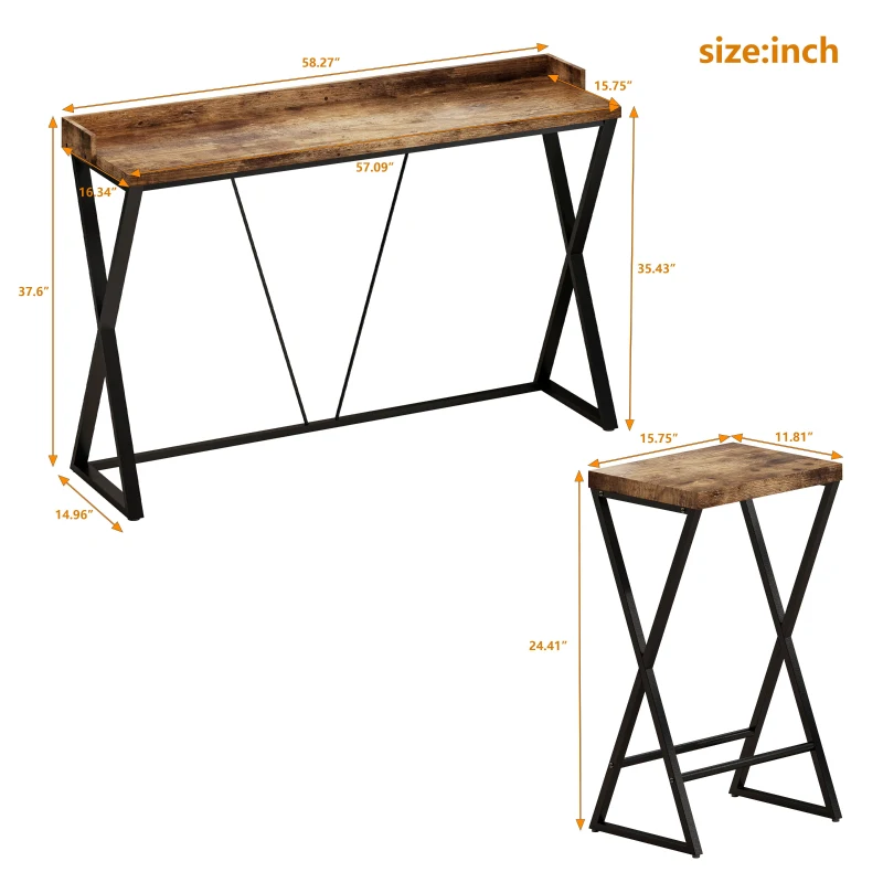 Modern Design Kitchen Dining Table Set with X-Shaped Legs, 3 Stools, Easy Assembly, 58.27"x16.34"x37.6", Natural