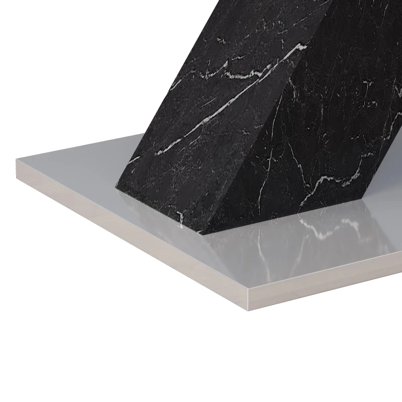 Modern Square Dining Table, Stretchable White Marble Table Top, MDF Black X-Shape Legs with Metal Base, 62.99"L x 31.5"W x 30.12"H, White+Black