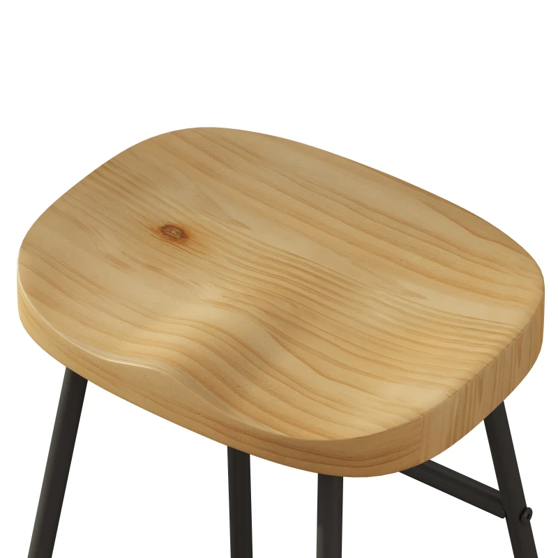 29.53" Minimalist Bar Stools Set of 2, Counter Height, Pine Wood and Iron Frame, Ergonomic Design, 250 lbs Capacity, Easy Assembly, Wood