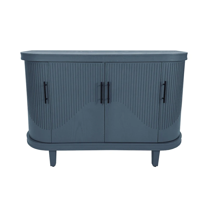 Modern Curved Sideboard, 47.2-Inch Decorative Storage Cabinet with 4 Doors, Adjustable Interior Shelves, Wooden Console Table for Living Room, Kitchen, Bedroom, Hallway, Blue