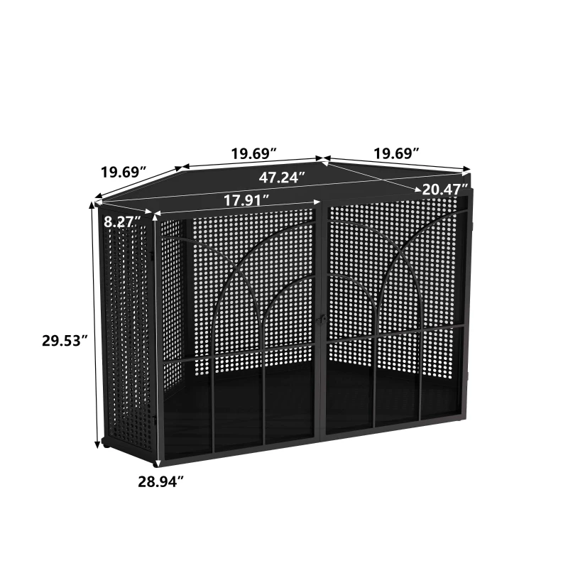 47.24" Spacious Dog Cage with Tempered Glass, Sturdy Iron Frame, Hollow Out Design, Easy Assembly, Black