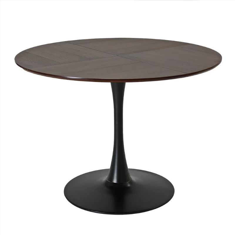 42.13" Modern Round Dining Table with Solid Wood Veneer Top, Metal Base, and Easy Assembly, Brown Oak