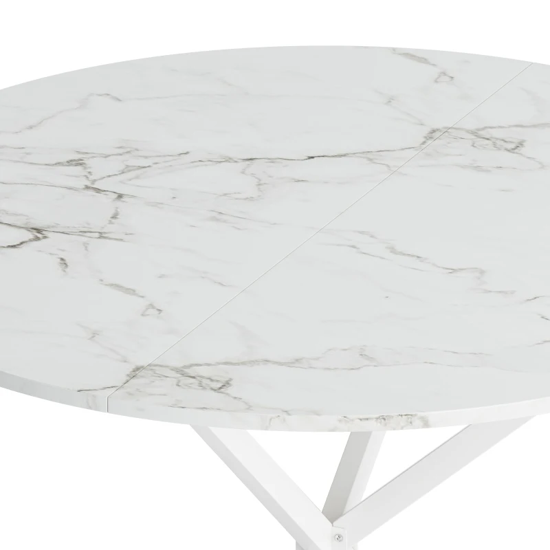 42.13'' Modern Cross Leg Round Dining Table, White Marble Top, Two Piece Removable Top, Matte Finish Iron Legs, Easy Assembly, White