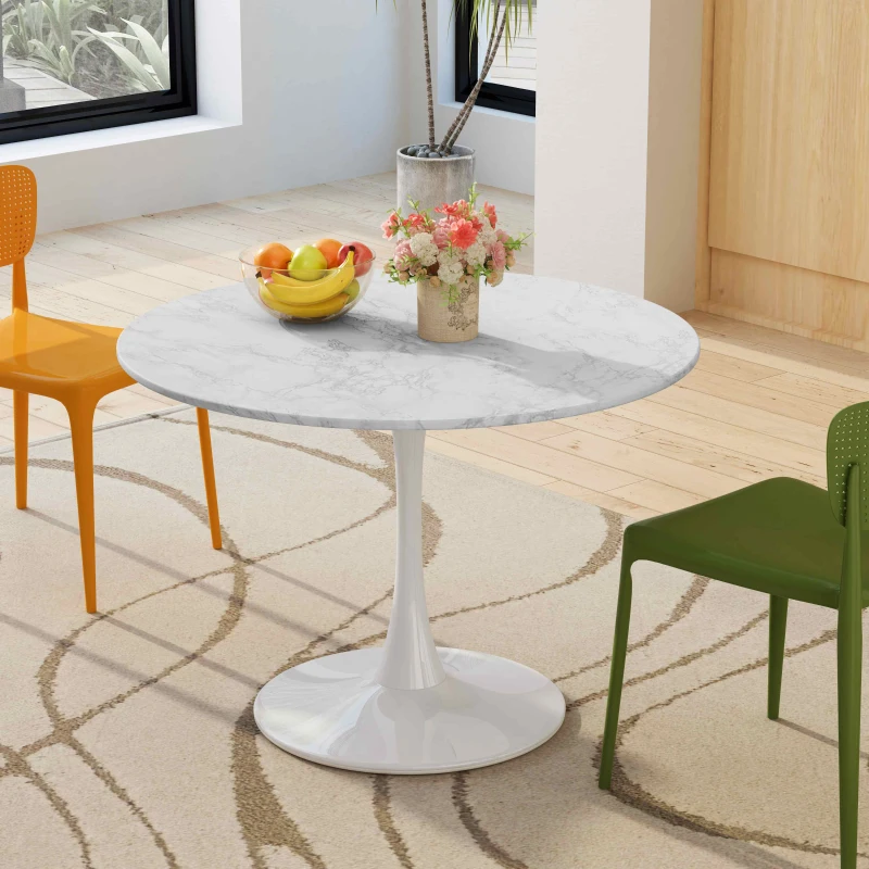 42.12" Modern Round Dining Table with Printed White Marble Table Top, Metal Base, Sturdy and Durable, Easy Assembly and Maintenance, marble