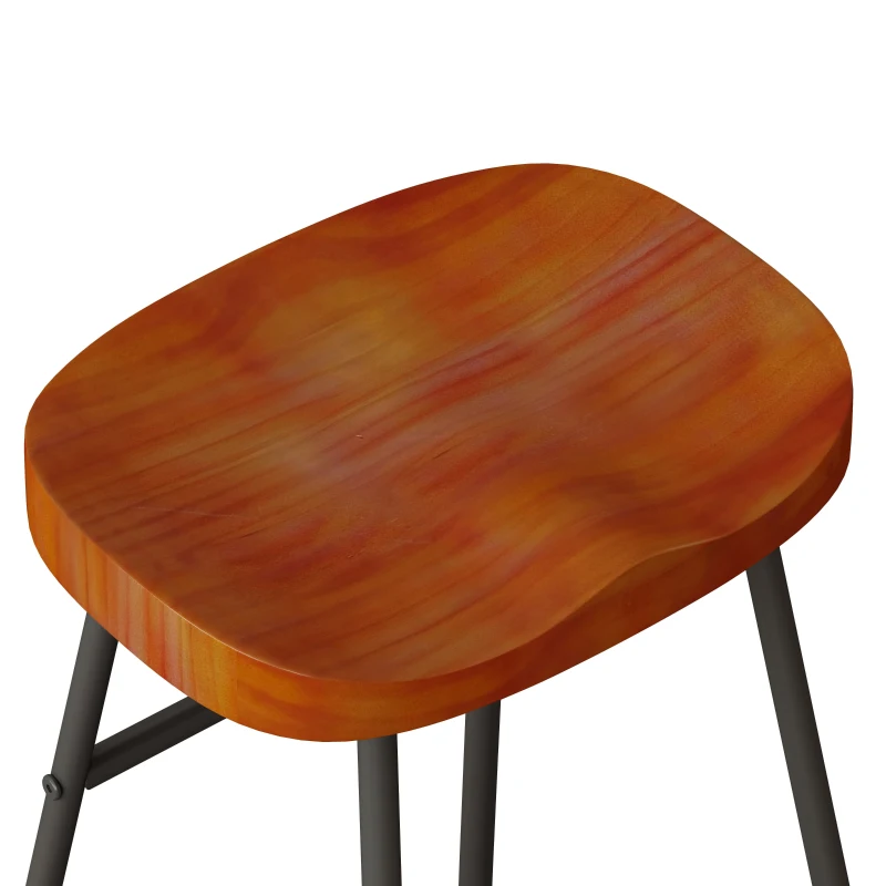 29.53" Minimalist Bar Stools Set of 2, Counter Height, Pine Wood and Iron Frame, Ergonomic Design, Non-Slip Feet Pads, 250 lbs Capacity, Brown