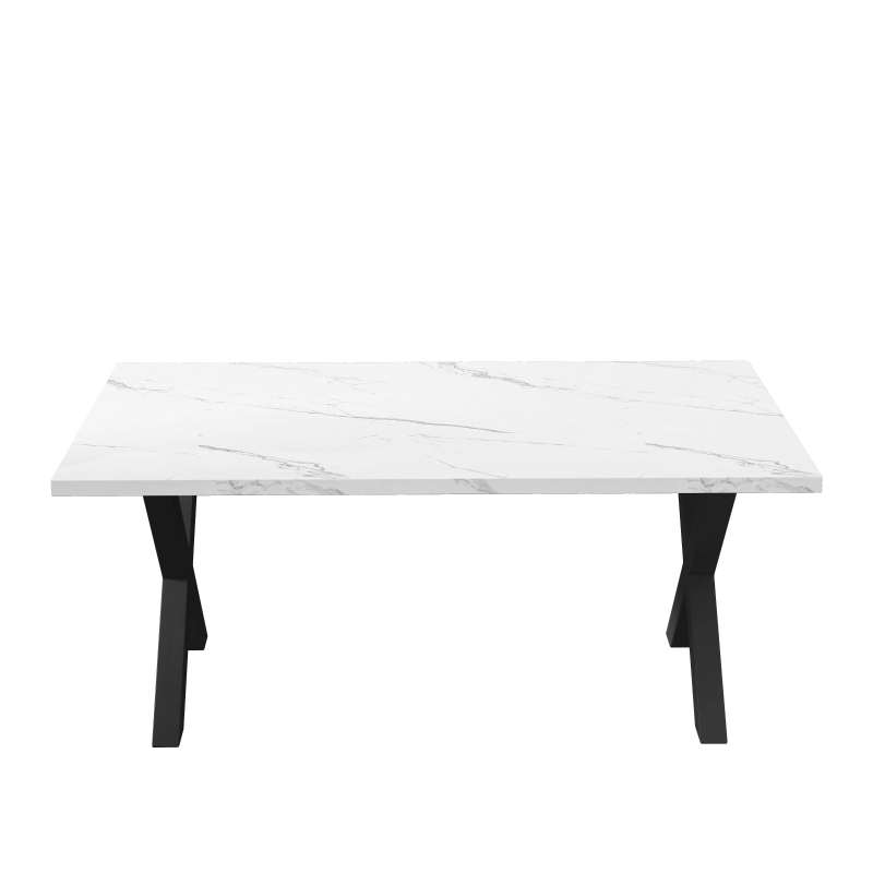 70.87" Modern Square Dining Table with Printed White Marble Table Top, Black X-Shape Legs, and 220 lbs Weight Capacity, White