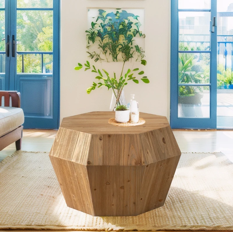 31.5" Octagonal Wooden Coffee Table, American Retro Style, Fir Wood and MDF, No Assembly Required, 150 lbs Weight Capacity, Natural