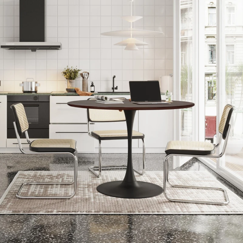 47.24" Modern Round Dining Table with Solid Wood Grain Top, Metal Base, and Easy Assembly, 220 lbs Weight Capacity, Brown Oak