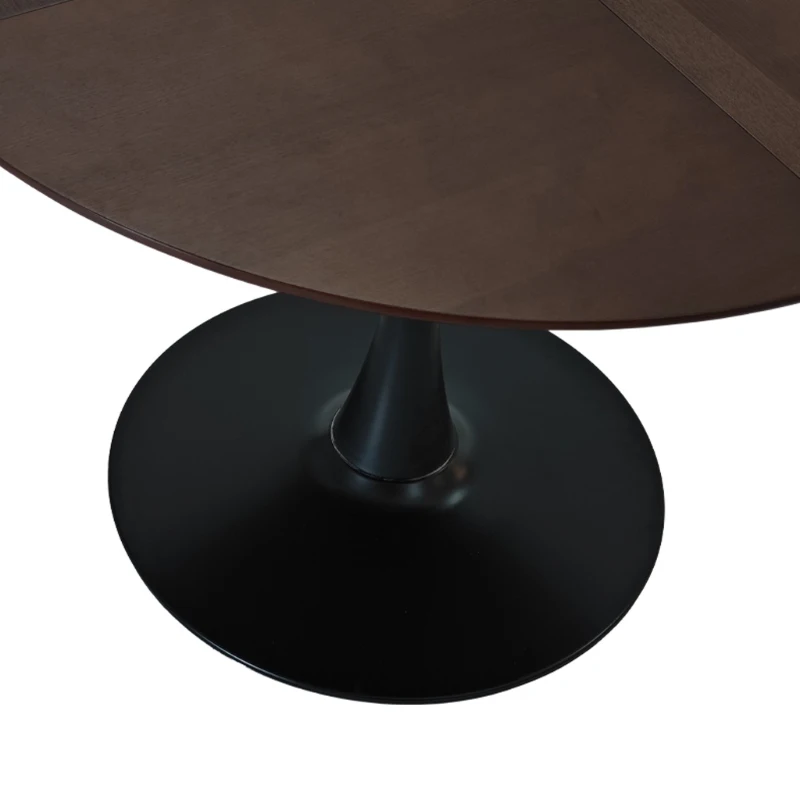42.13" Modern Round Dining Table with Solid Wood Veneer Top, Metal Base, and Easy Assembly, Brown Oak