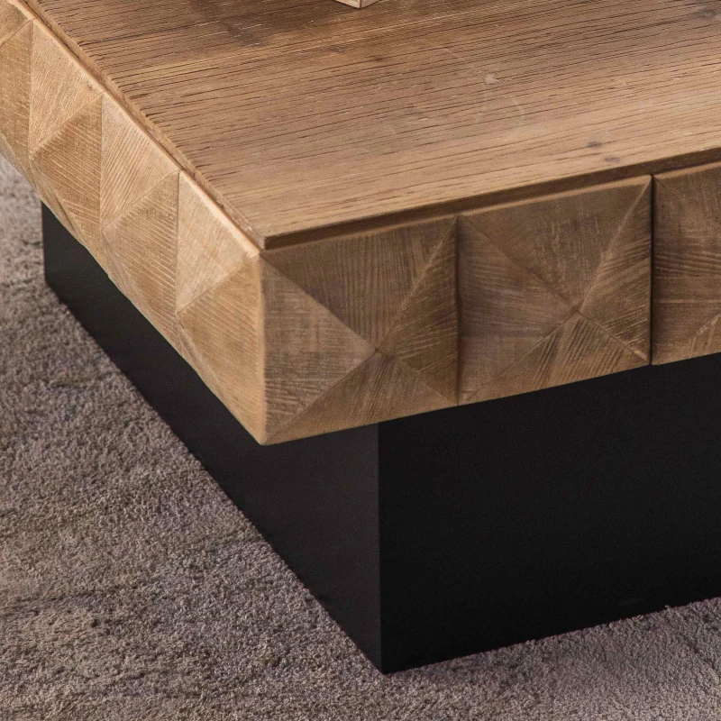 41.73" Square Retro Coffee Table with 3D Embossed Pattern, 2 Drawers, and MDF Base, 220 lb Load Capacity, Natural