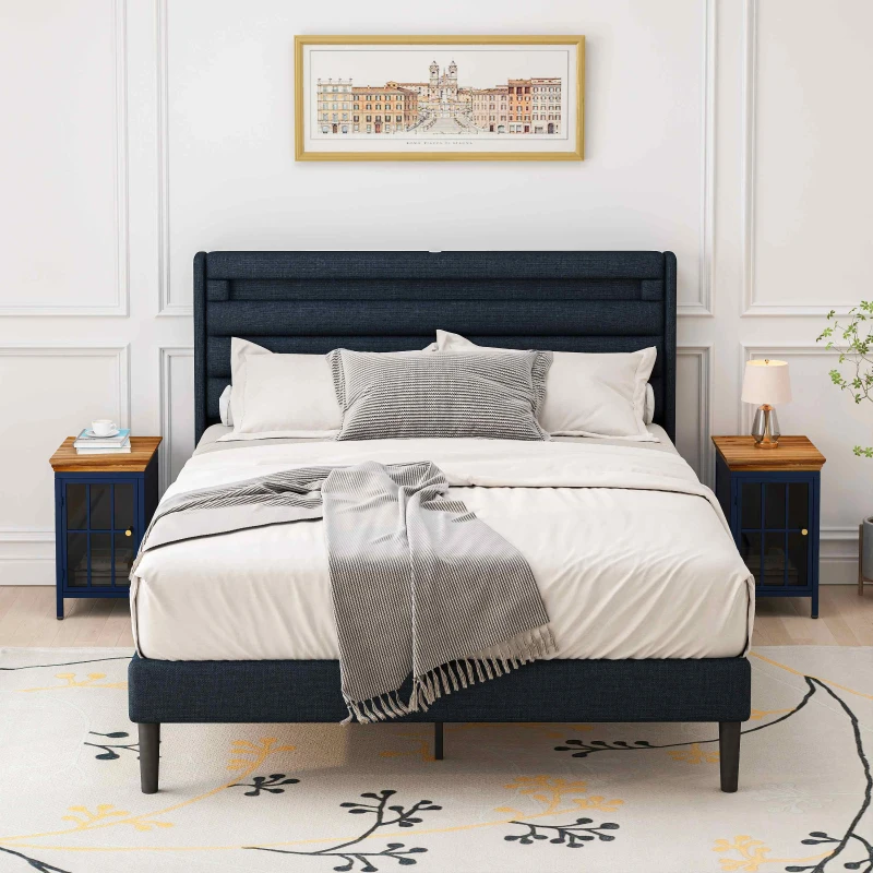 Nightstand with Storage Cabinet & Solid Wood Tabletop, Bedside Table, Sofa Side Coffee Table for Bedroom, Living Room, Set of 2, 12.2"L x 15.75"W x 20.08"H, Blue