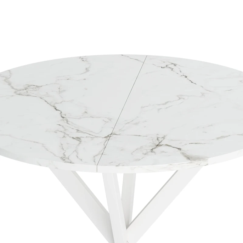 31.5'' Modern Cross Leg Round Dining Table, White Marble Top, Two Piece Removable Top, Matte Finish Iron Legs, Easy Assembly, White