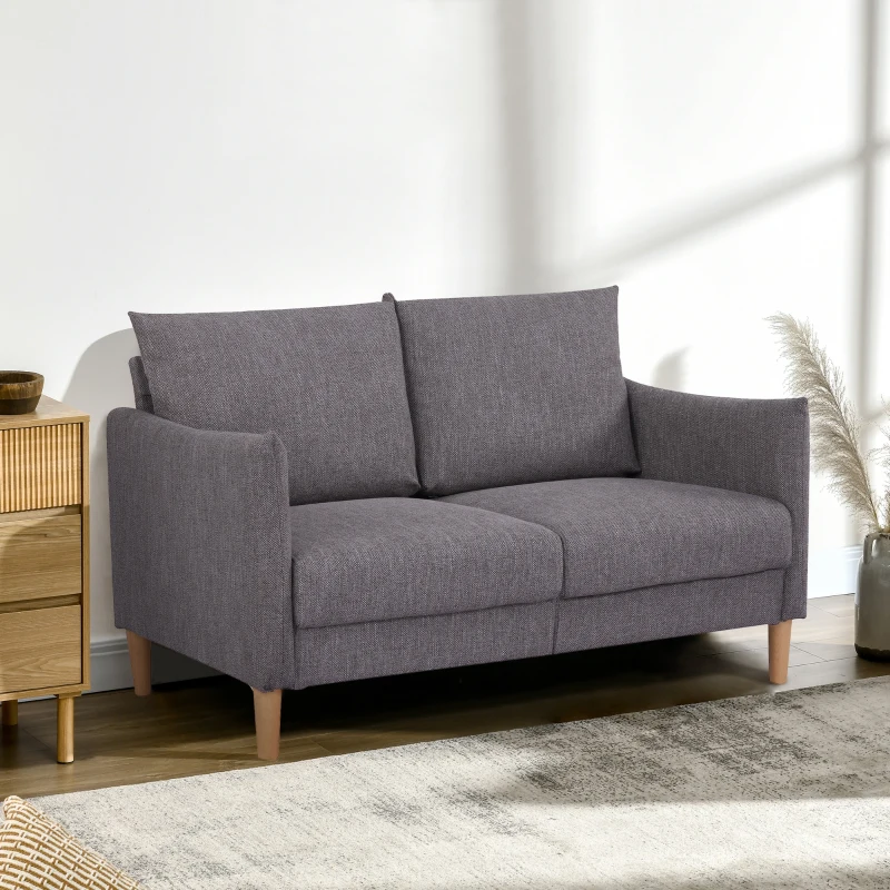 HOMCOM 54" Loveseat Sofa for Bedroom, Modern Love Seats Furniture, Upholstered Small Couch for Small Space, Dark Grey