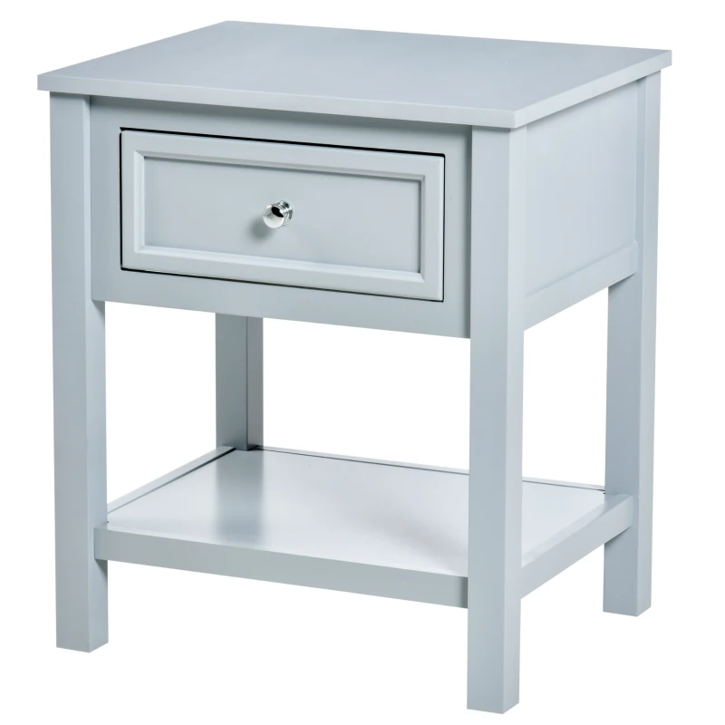 HOMCOM Accent End Table Nightstand with Grey Tabletop, Storage Drawer, and Bottom Shelf, Grey
