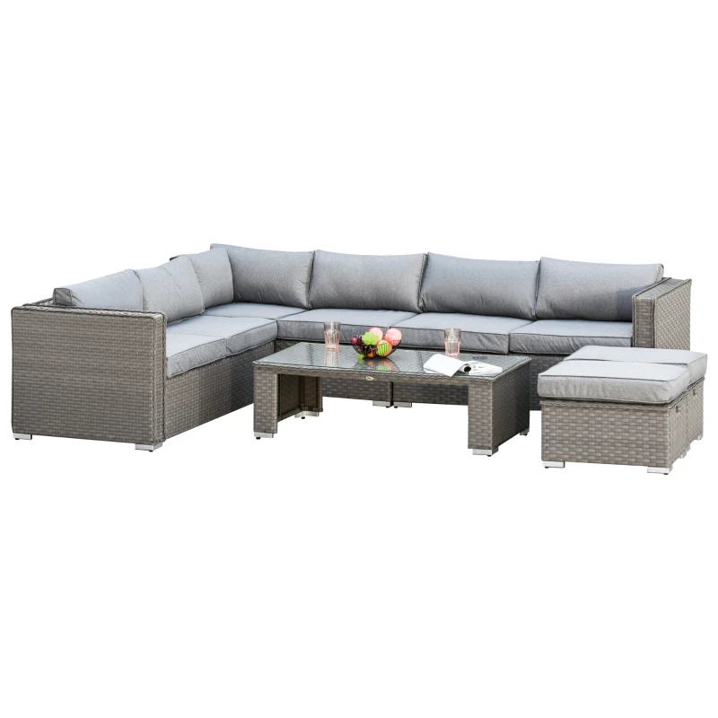 Outsunny 6 PCs Rattan Corner Sofa Set Outdoor Conservatory Furniture Grey