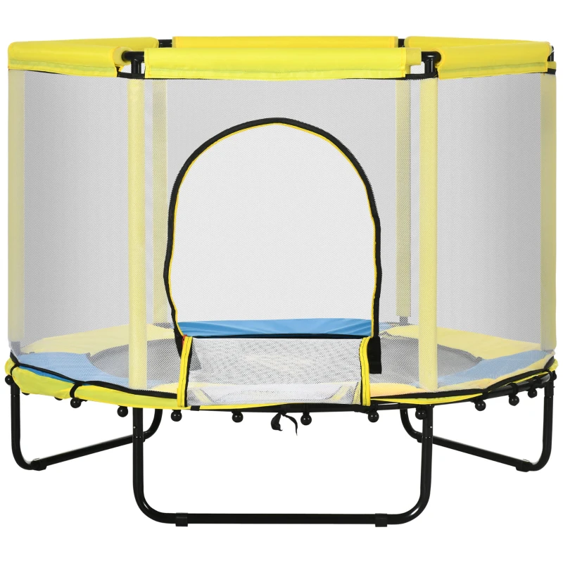 Qaba Φ55" Kids Trampoline with Enclosure Net, Steel Frame, Indoor Bouncer, Rebounder with Padded Pipes, Age 1 to 6 Years Old, White Net
