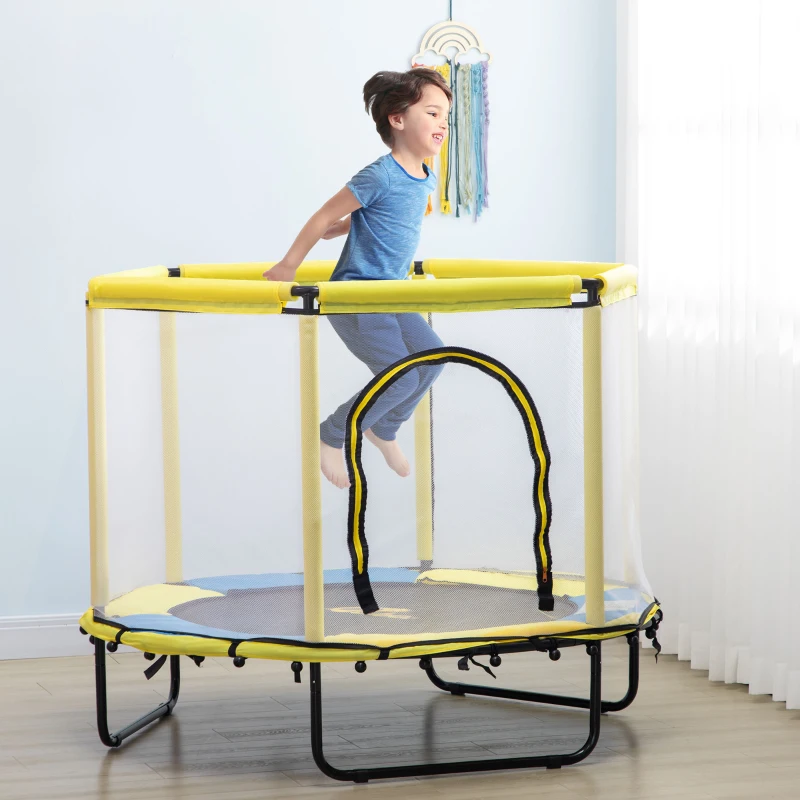 Qaba Φ55" Kids Trampoline with Enclosure Net, Steel Frame, Indoor Bouncer, Rebounder with Padded Pipes, Age 1 to 6 Years Old, White Net