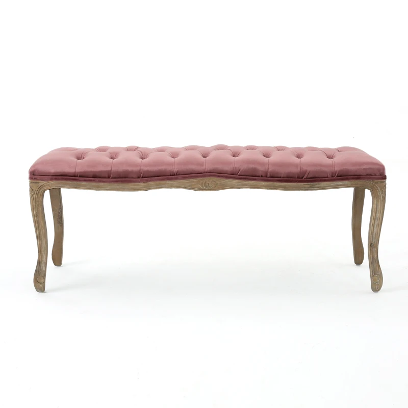 Stylish Bedroom Bench with Padded Seat Cushion, Upturned Wide U Shape, Light Assembly Required, 46.25" L x 17" W x 18" H, Blush