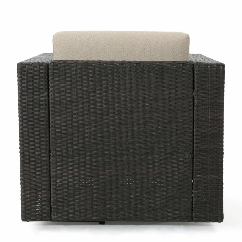 Outdoor Wicker Club Chair with Water Resistant Cushions, Swivel Chair, 33.5" L x 31.5" W x 27.75" H, Brown+Beige