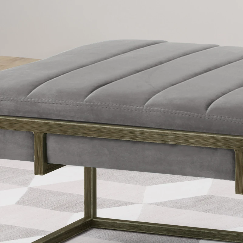 Modern Fabric Ottoman with Cushioned Top, Sturdy Frame, and Space-Saving Design, 49" L x 25" W x 16" H, Gray