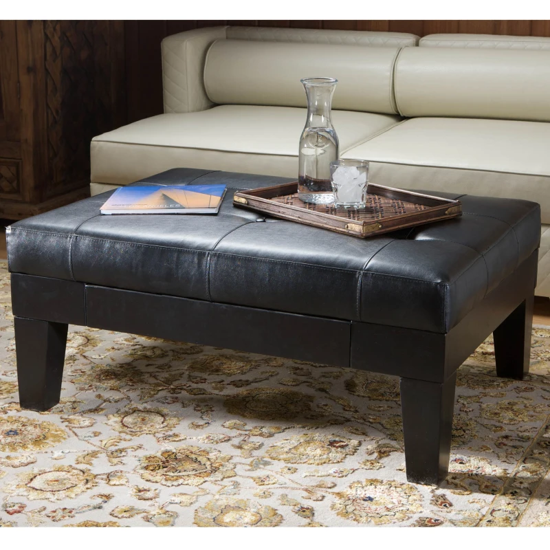 Ottoman with Drawer, Plush Comfort, Versatile Design, Durable Build, Compact and Portable, 40.5" L x 29.5" W x 17.75" H, Black