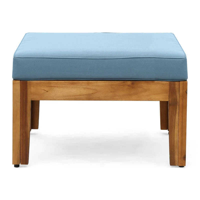 Transitional L-Shaped Patio Furniture Set, Acacia Wood Frame with Water-Resistant Cushions and Slat Panel Design, 27" L x 29.5" W x 26.25" H, Blue