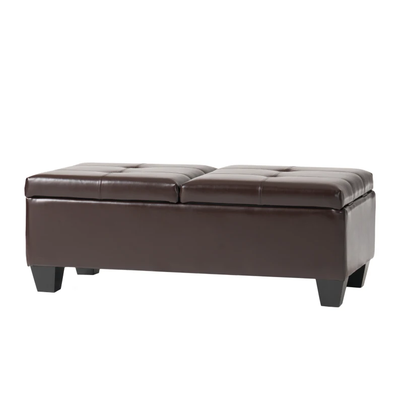 Storage Ottoman with Cushioned Top, Sturdy Frame, and Space-Saving Design, 46.5" L x 20.75" W x 17.25" H, Chocolate