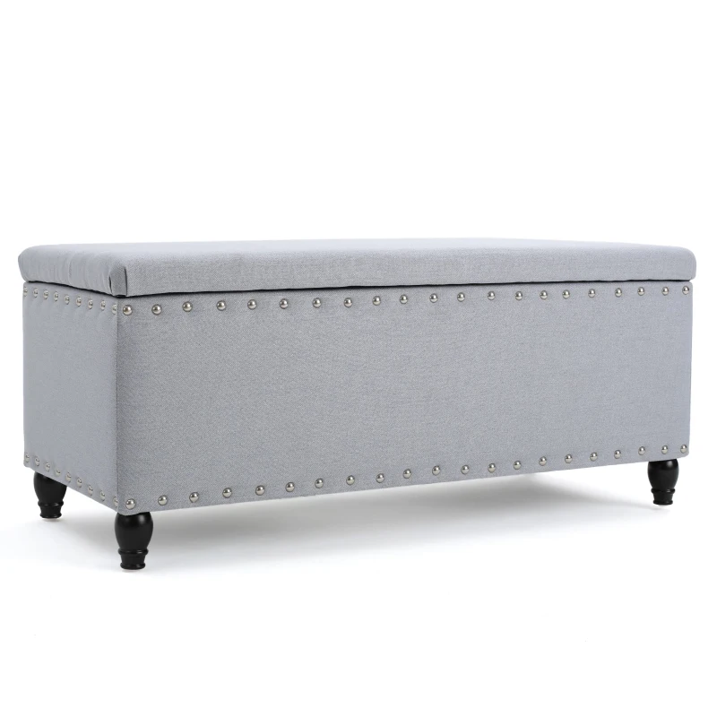 Fabric Storage Ottoman Bench with Solid Wood Construction, Versatile Seating and Storage, 42" L x 18.25" W x 18.25" H, Light Grey