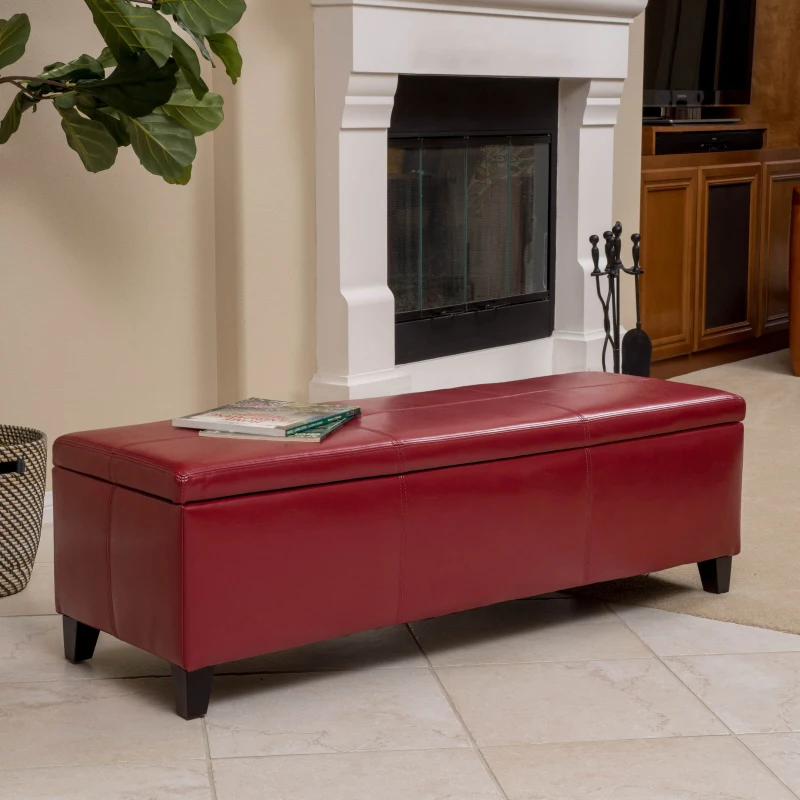 Storage Ottoman with Contemporary Design, Upholstered Seating, Versatile Storage Bench, 51.25" L x 17.5" W x 16.25" H, Red