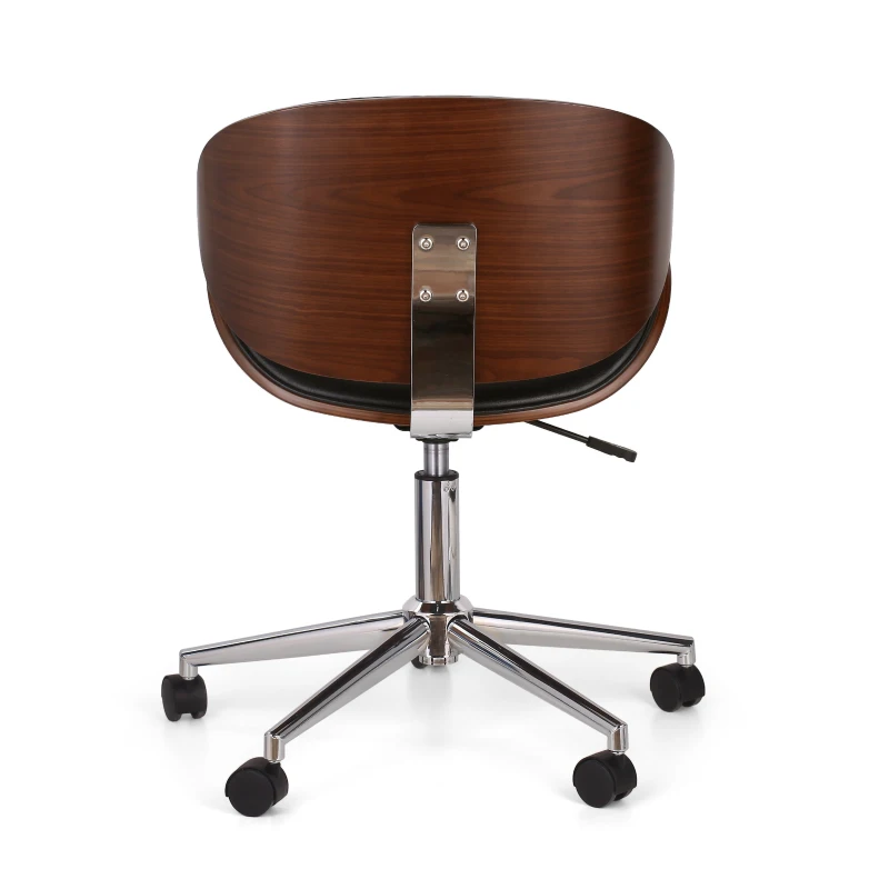Vinsetto Mid-Century Modern Office Chair, Faux Leather Upholstery, Bentwood Design, Adjustable Height with Swivel, Rolling Casters, 23"x23"x29.25", Black+Dark Walnut