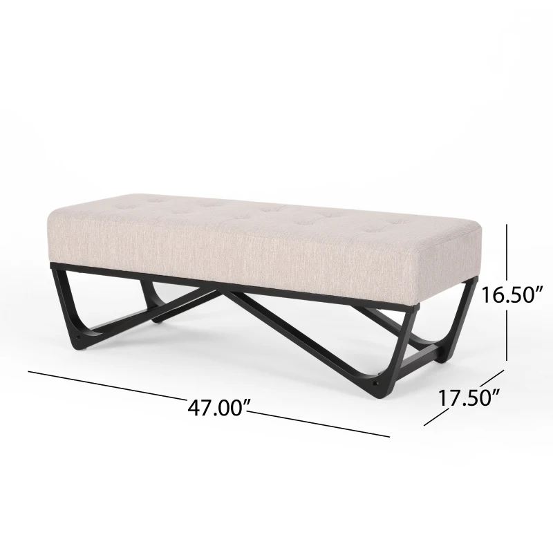 Ottoman with Cushioned Top, Sturdy Frame, and Space-Saving Design, 47.25" L x 17.5" W x 16.5" H, Beige