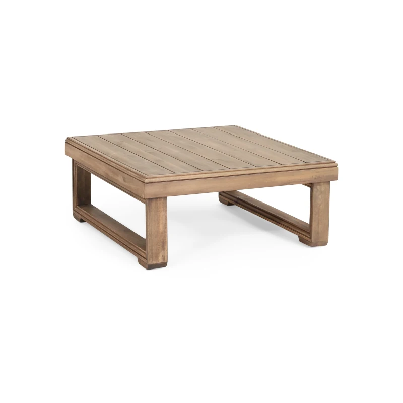 Rustic Acacia Wood Coffee Table with Slat Design and Sled Legs, Outdoor Patio Furniture, 27.5" L x 27.5" W x 11.5" H Brown