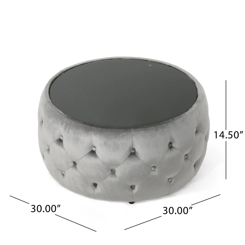 Velvet Ottoman with Cushioned Top, Sturdy Frame, and Space-Saving Design, 30" L x 30" W x 14.5" H, Smoke