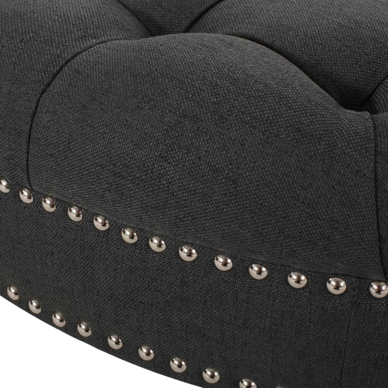 Ottoman with Casters and Birch Wood Legs, Contemporary Design, Button Tufted Diamond Stitch, Nailhead Accents, 35" x 35" x 17", Dark Gray