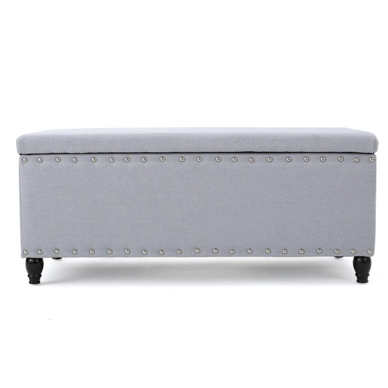 Fabric Storage Ottoman Bench with Solid Wood Construction, Versatile Seating and Storage, 42" L x 18.25" W x 18.25" H, Light Grey