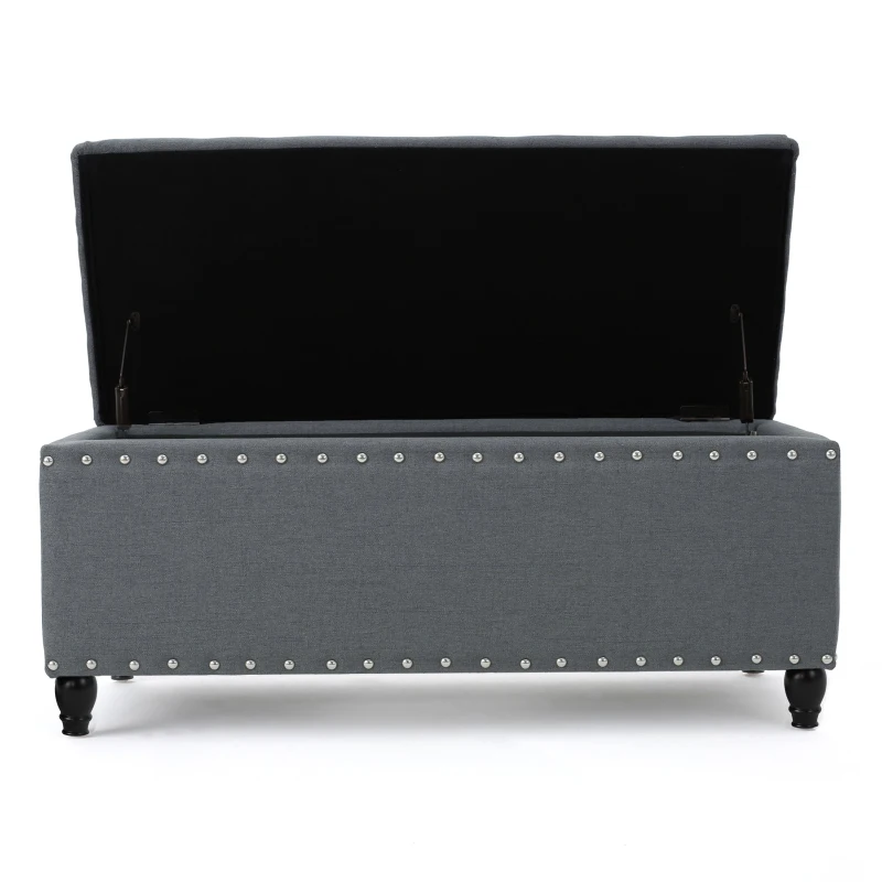 Fabric Storage Ottoman Bench with Solid Wood Construction, Versatile Seating and Storage, 42" L x 18.25" W x 18.25" H, Charcoal