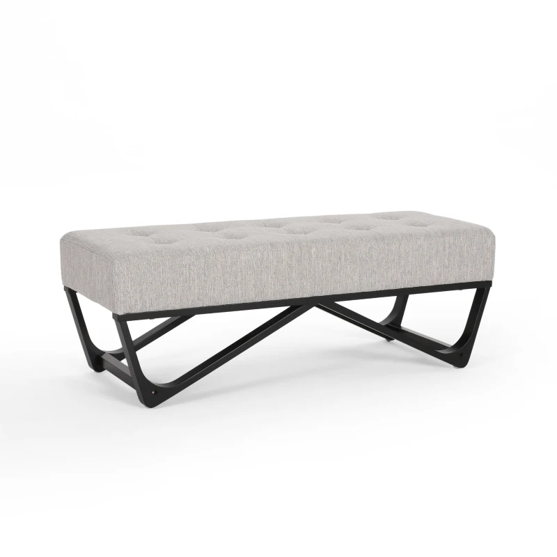 Ottoman with Cushioned Top, Sturdy Frame, and Space-Saving Design, 47.25" L x 17.5" W x 16.5" H, Light Gray