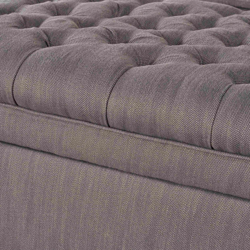 Storage Ottoman with Birch Legs, Hand-Tufted Fabric, 50" L x 20.5" W x 18.25" H, Spot Clean, Gray