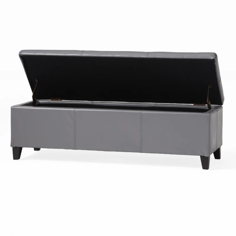 Storage Ottoman with Contemporary Design, Upholstered Seating, Versatile Storage Bench, 51.25" L x 17.5" W x 16.25" H, Gray