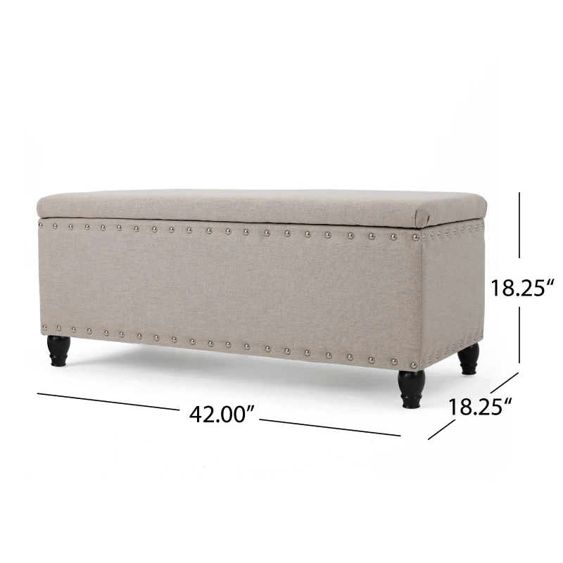Fabric Storage Ottoman Bench with Solid Wood Construction, Versatile Seating and Storage, 42" L x 18.25" W x 18.25" H, Wheat