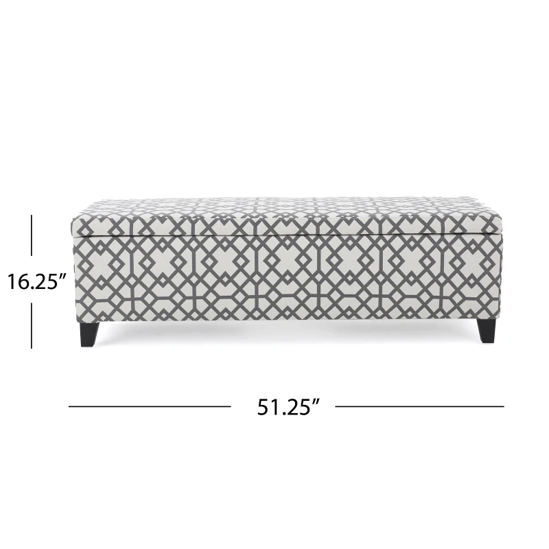 Cushioned Storage Ottoman with Sturdy Frame and Space-Saving Design, Geometric Pattern Surface, Gray