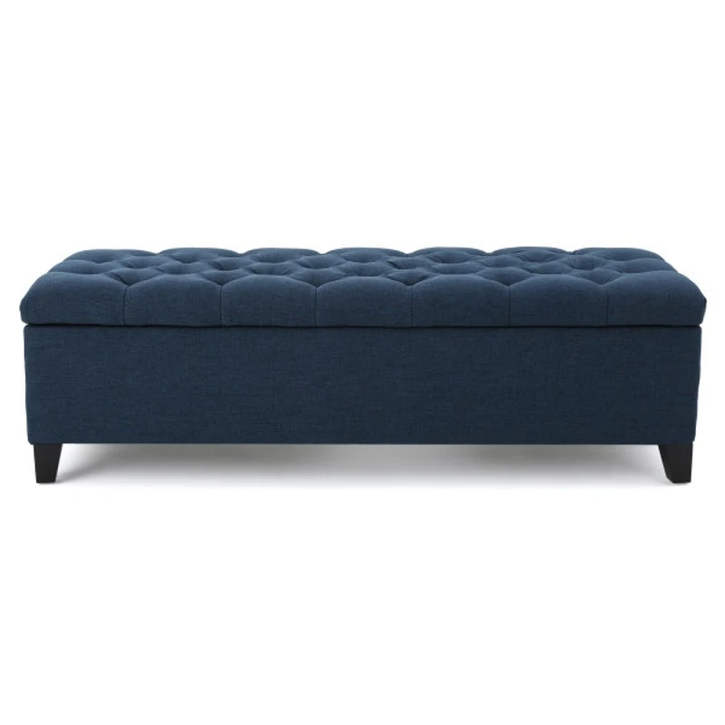 Storage Ottoman with Contemporary Design, Upholstered Seating, Versatile Storage Bench, 51" L x 17.5" W x 17" H, Navy Blue