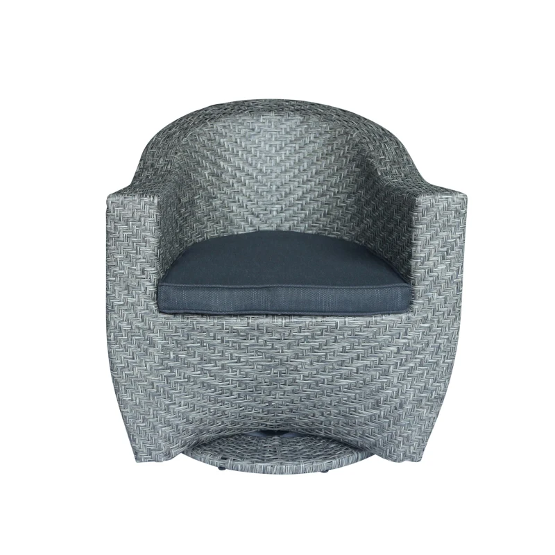 Modern Wicker Patio Chair with Water-Resistant Cushions, Swivel Chair, No Assembly Required, 28.25" x 28" x 29.5", Gray+Black