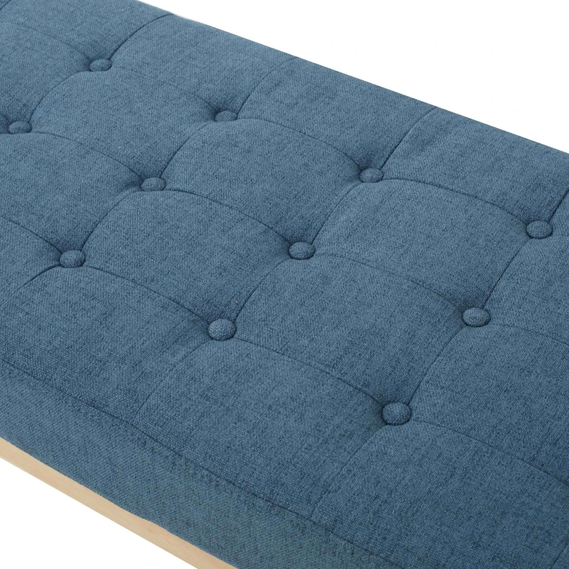 Fabric Ottoman with Cushioned Top, Sturdy Frame, and Space-Saving Design, 43.5" L x 15.75" W x 17" H, Blue