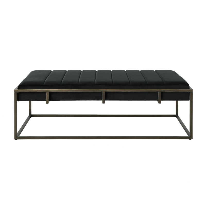 Modern Fabric Ottoman with Cushioned Top, Sturdy Frame, and Space-Saving Design, 49" L x 25" W x 16" H, Black